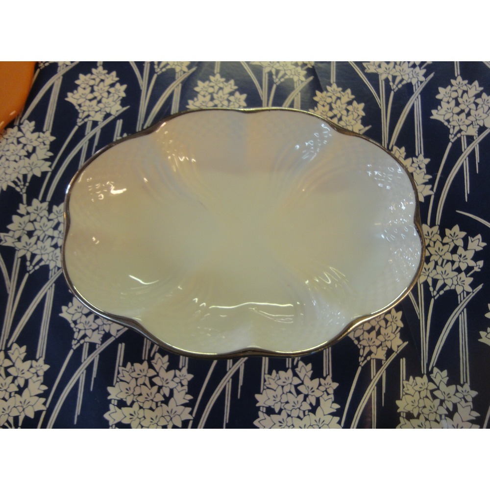 lefton china‎ silver rimmed trinket dish 8235